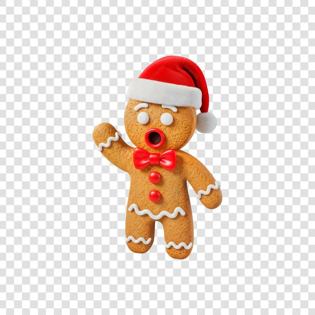 Ilustração 3D Biscoito de Gengibre Natalino Gorro Vermelho Branco PNG com fundo transparente