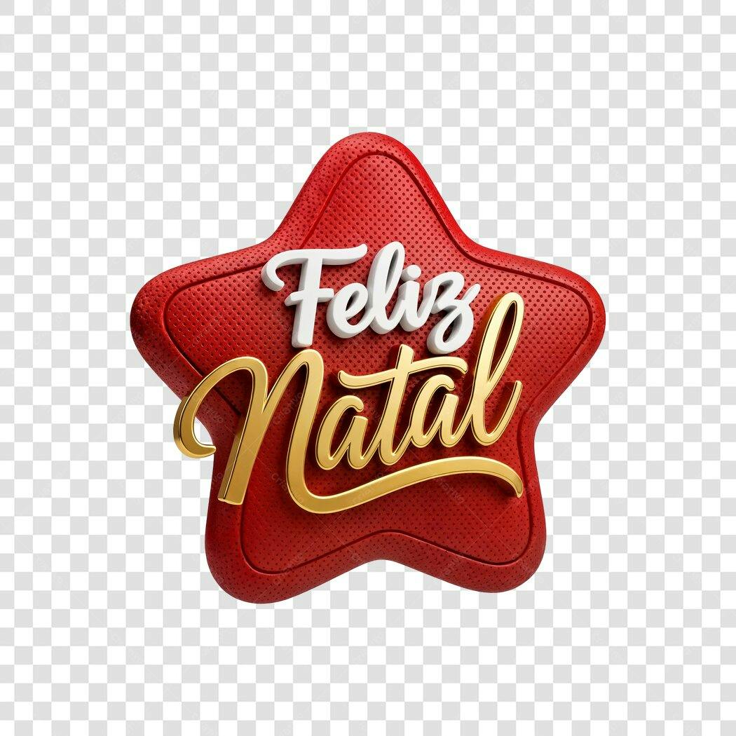 Selo 3D Feliz Natal Vermelho Dourado PNG com fundo transparente