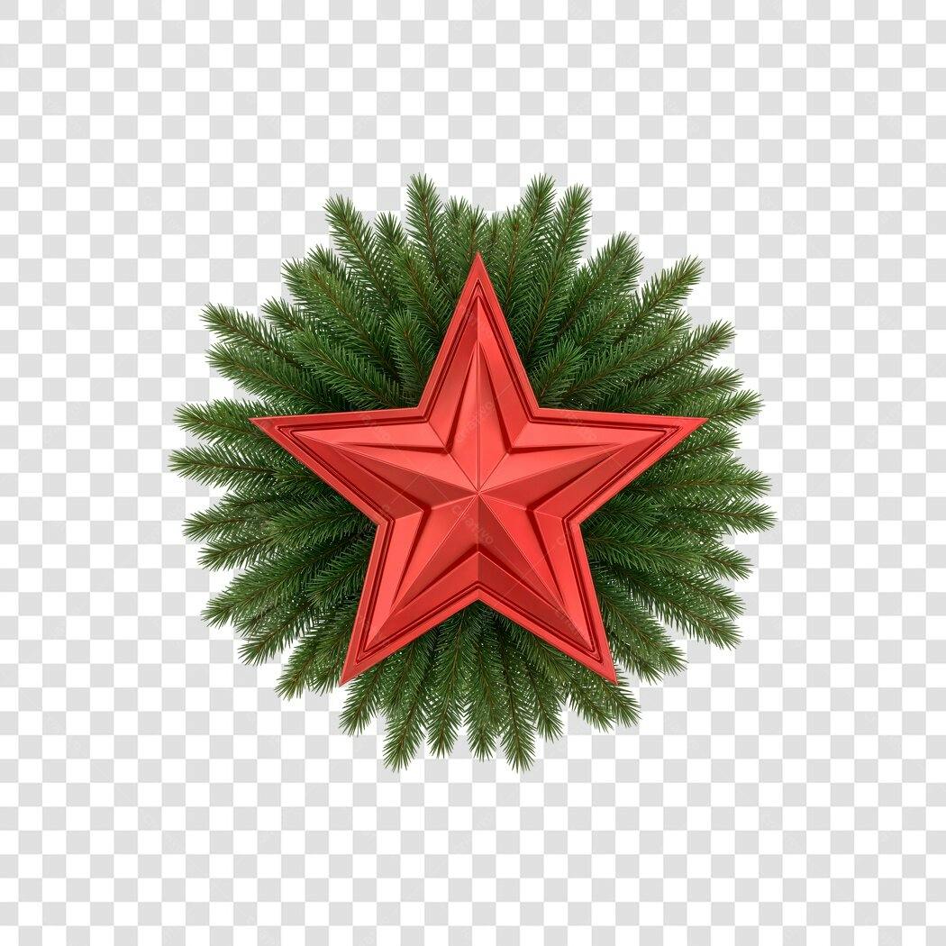 Elemento Gráfico Natalino Estrela Vermelha Pinheiro PNG com fundo transparente