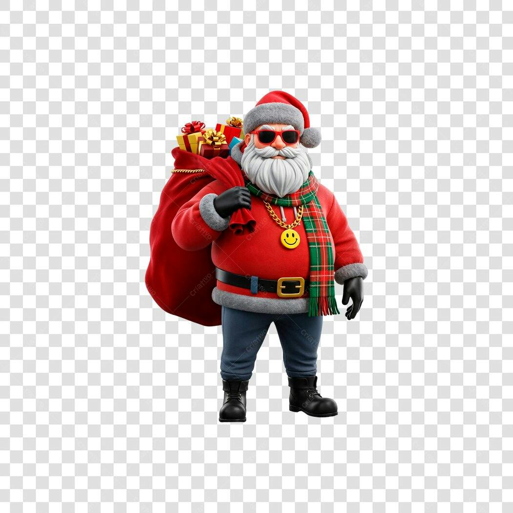 Ilustração Papai Noel moderno com óculos de sol e presentes Natal PNG com fundo transparente