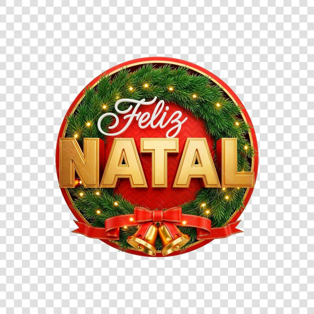 Selo Festivo Feliz Natal Dourado Vermelho Guirlanda Sinos PNG com fundo transparente