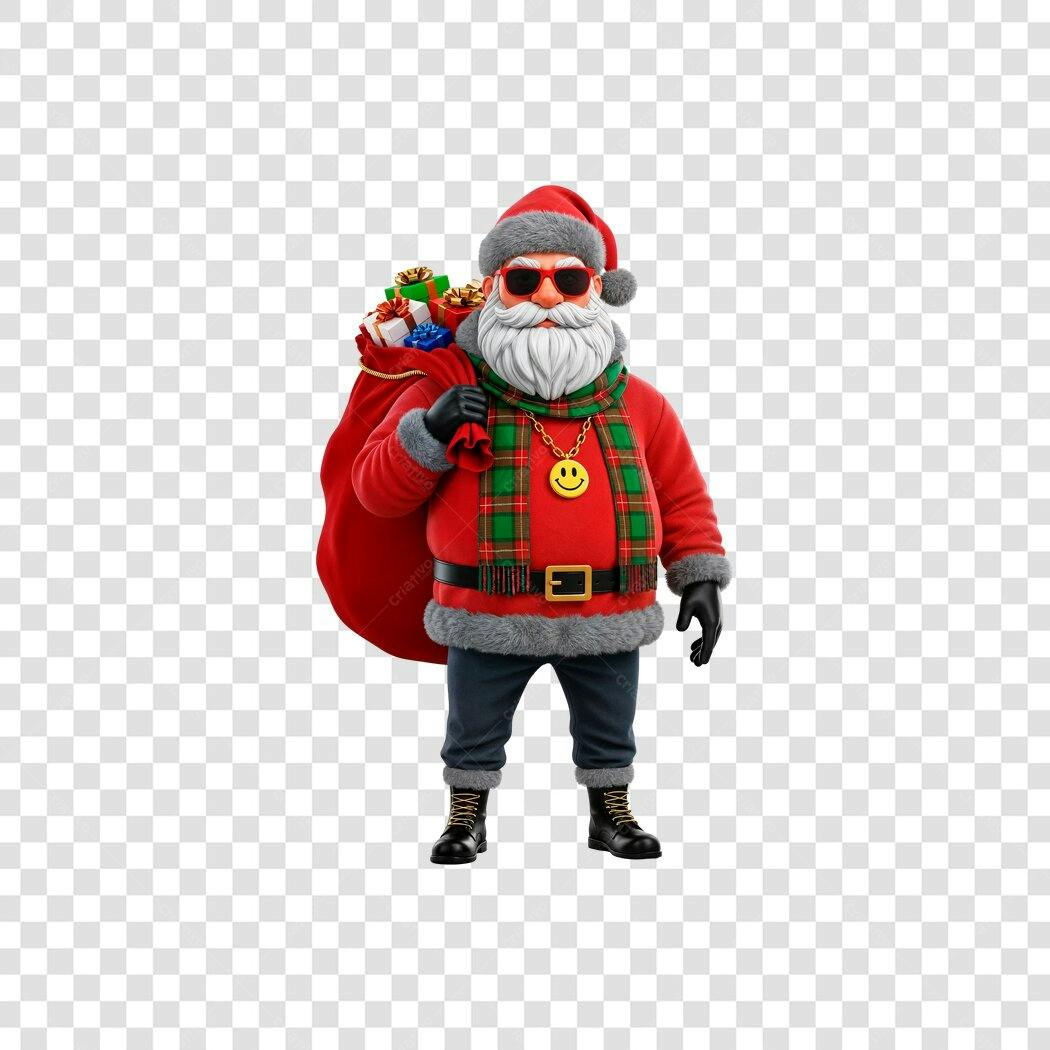 Personagem 3D Papai Noel Moderno com Presentes Natal PNG com fundo transparente