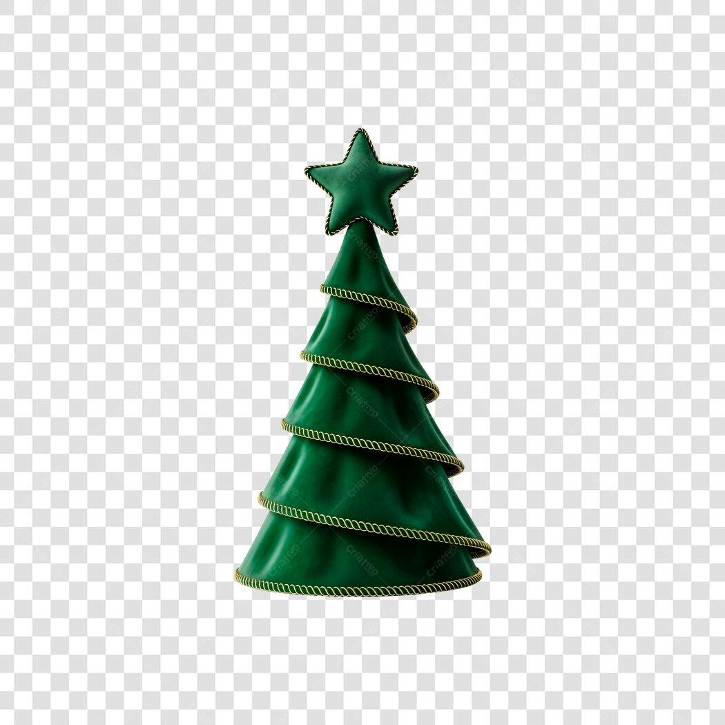 Elemento 3D Árvore de Natal Verde Dourada Estrela PNG com fundo transparente