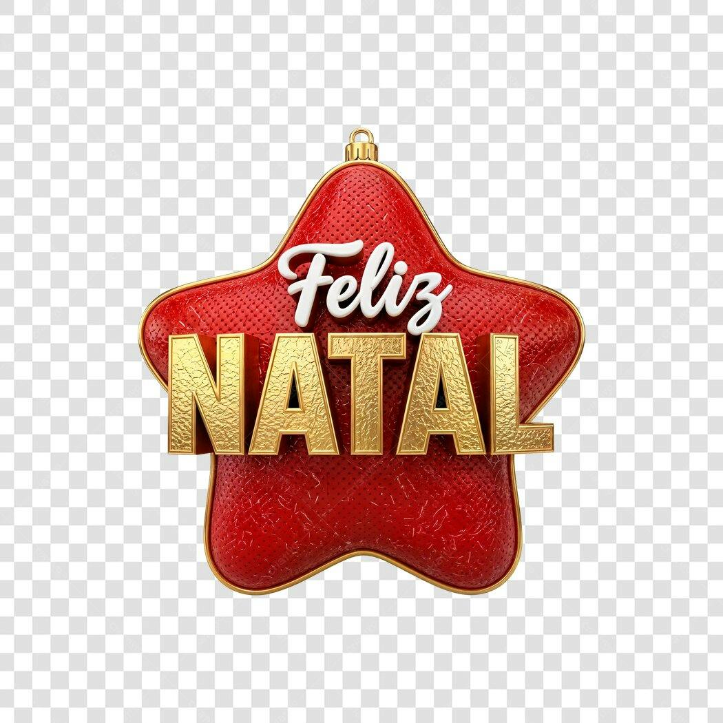 Selo Feliz Natal 3D estrela vermelha dourada PNG com fundo transparente