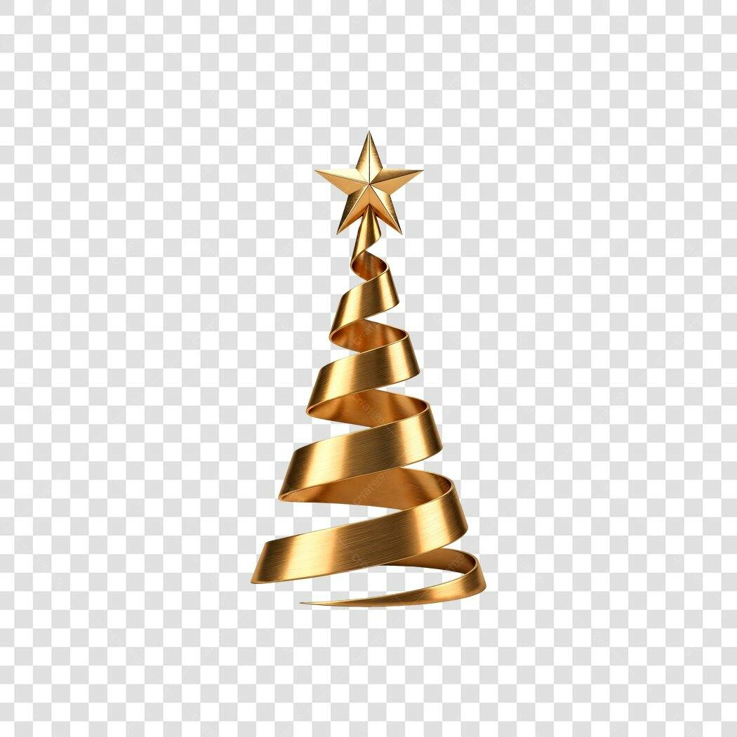 Elemento Gráfico Árvore de Natal Dourada Estrela Festas PNG com fundo transparente