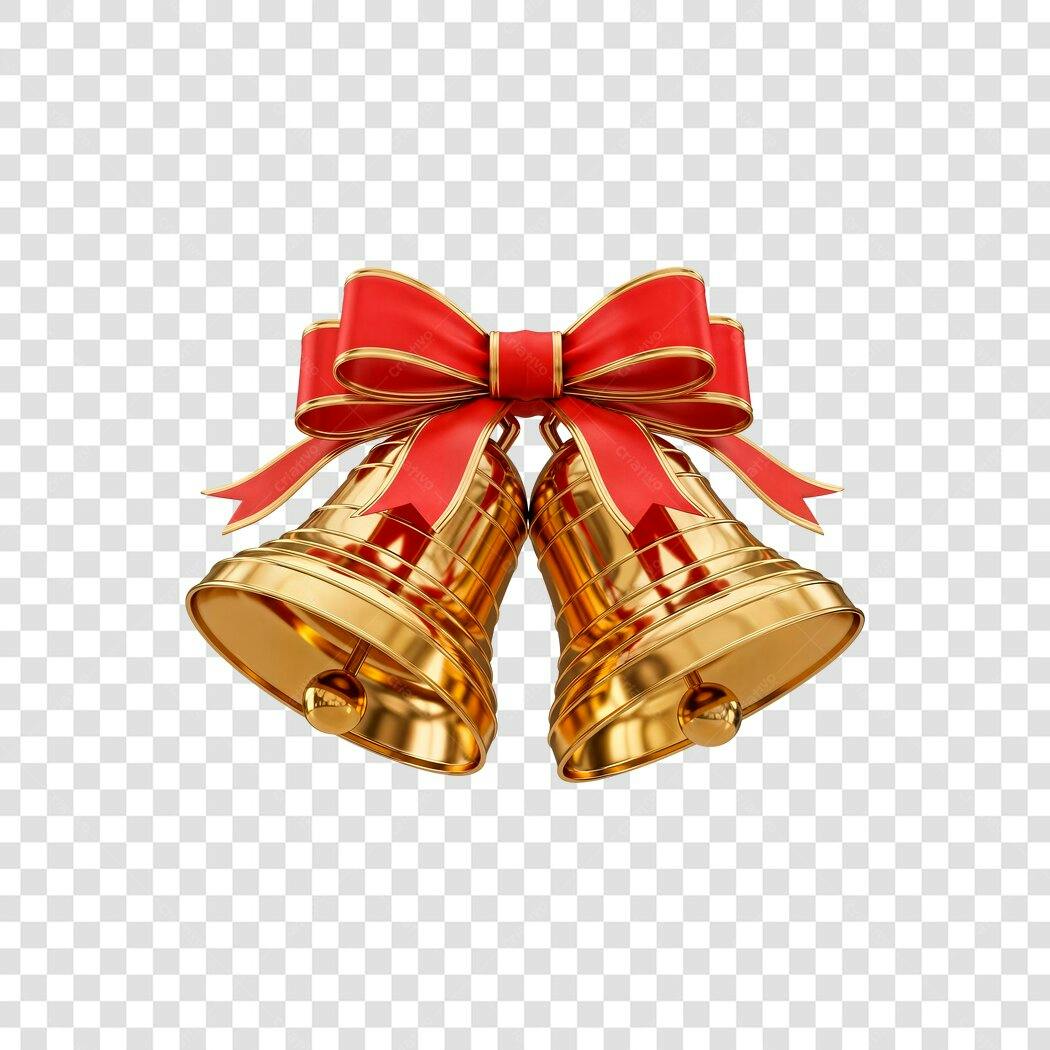 Decoração de Natal Sino Dourado Laço Vermelho PNG com fundo transparente