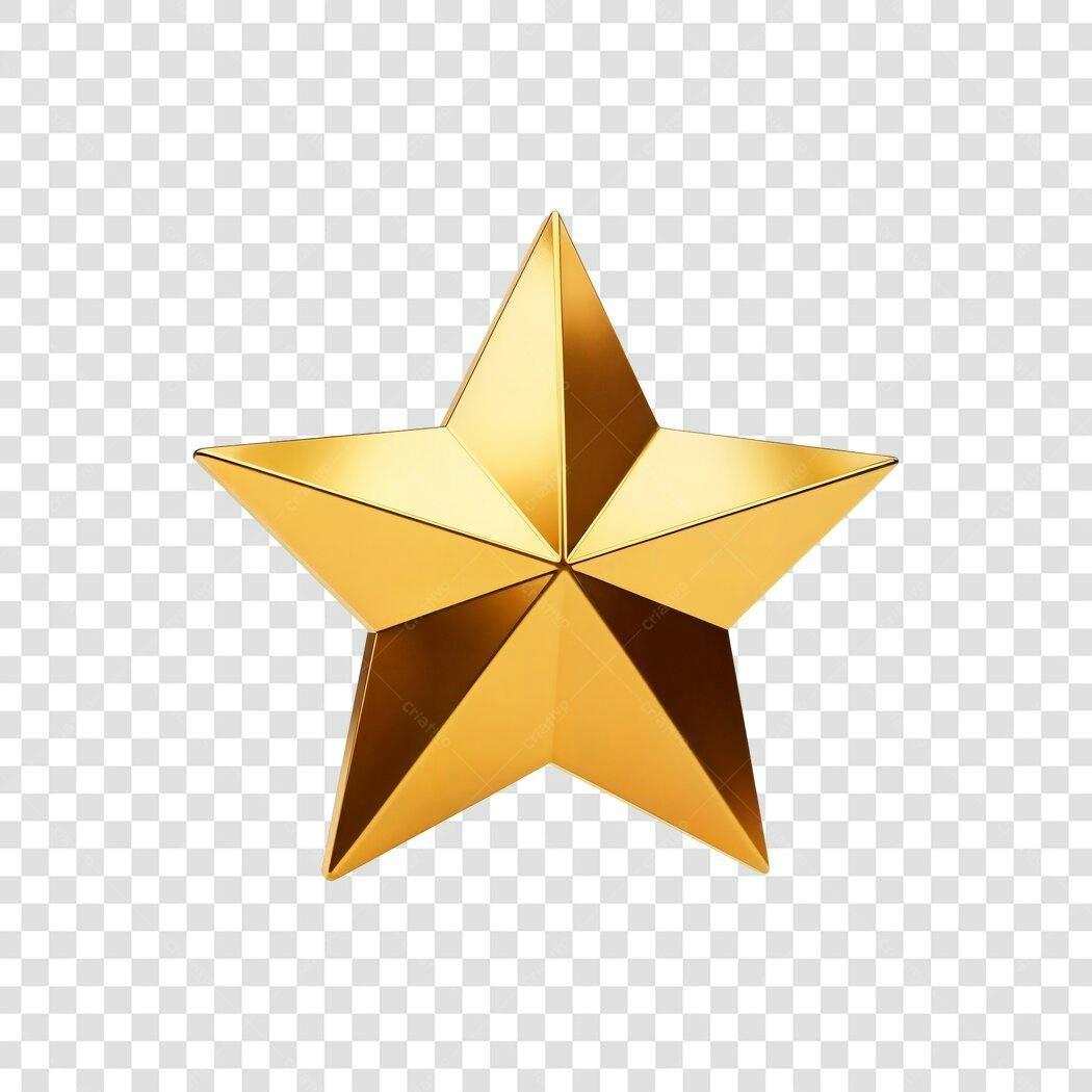 Ícone Estrela Dourada 3D Brilhante Metálica PNG com fundo transparente