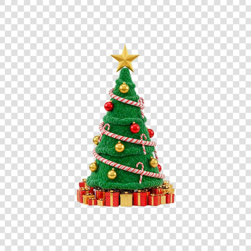 Ilustração Arvore de Natal com Presentes e Estrela Dourada PNG com fundo transparente