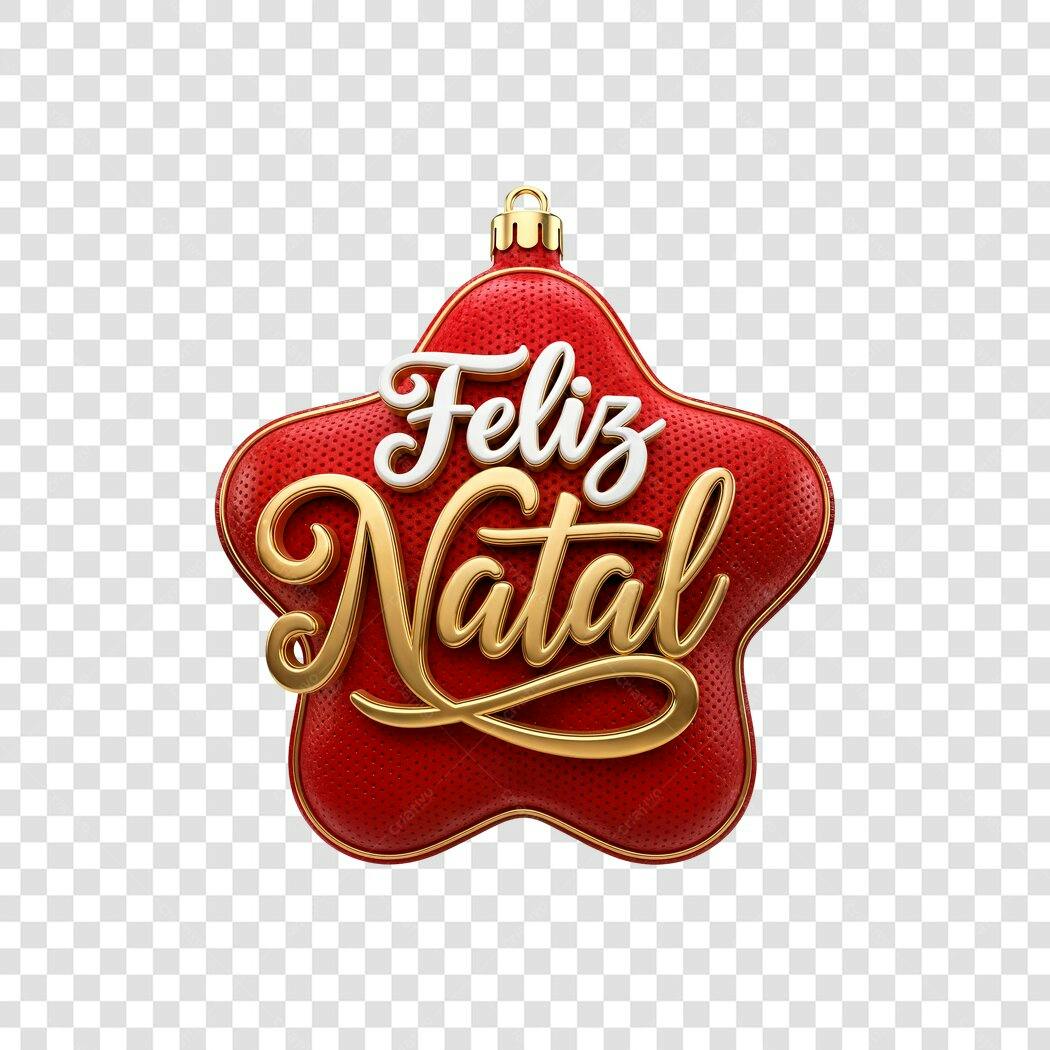 Enfeite Natalino Feliz Natal Vermelho Dourado PNG com fundo transparente