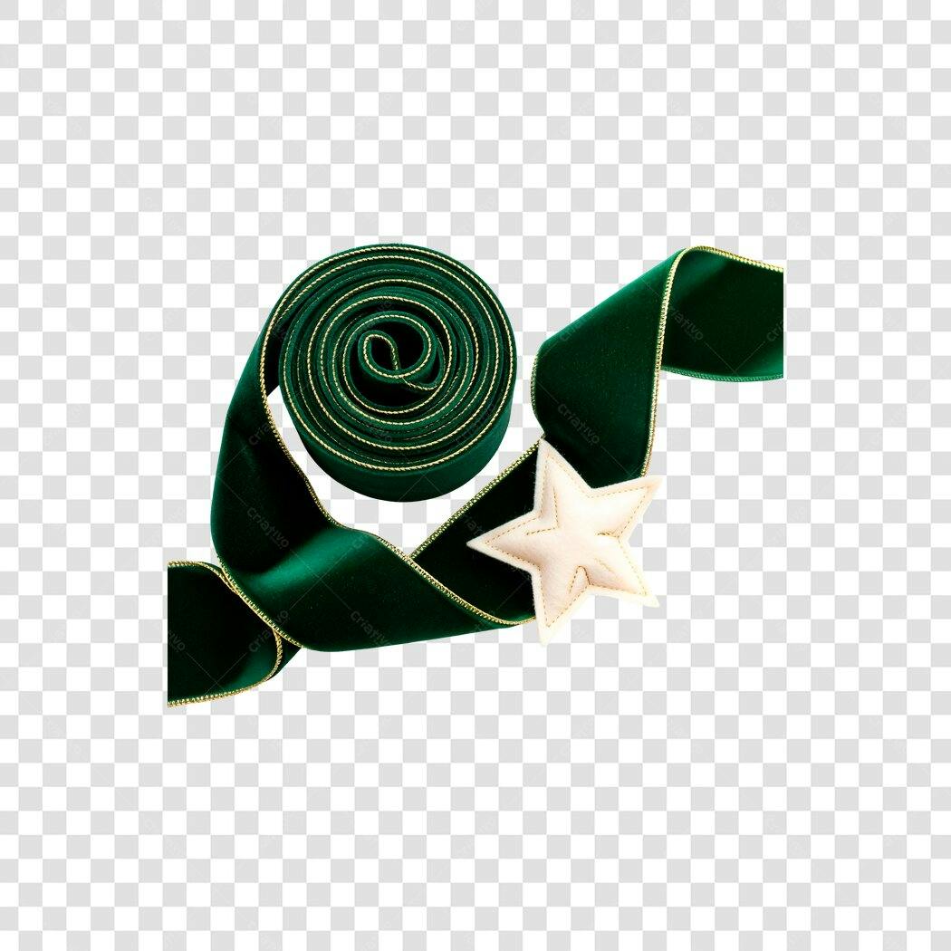 Elemento natalino fita veludo verde estrela bege dourada PNG com fundo transparente