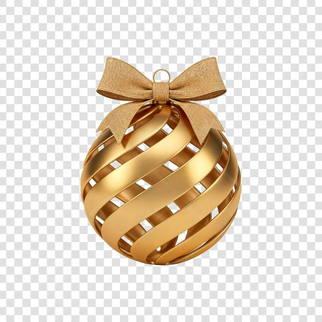 Enfeite de Natal dourado com laço 3D PNG com fundo transparente