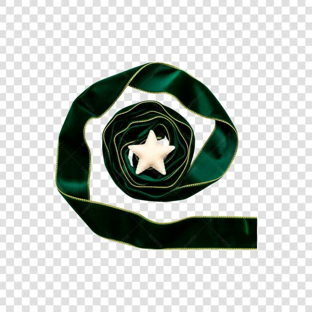 Elemento de Natal estrela e fita verde escura dourada PNG com fundo transparente