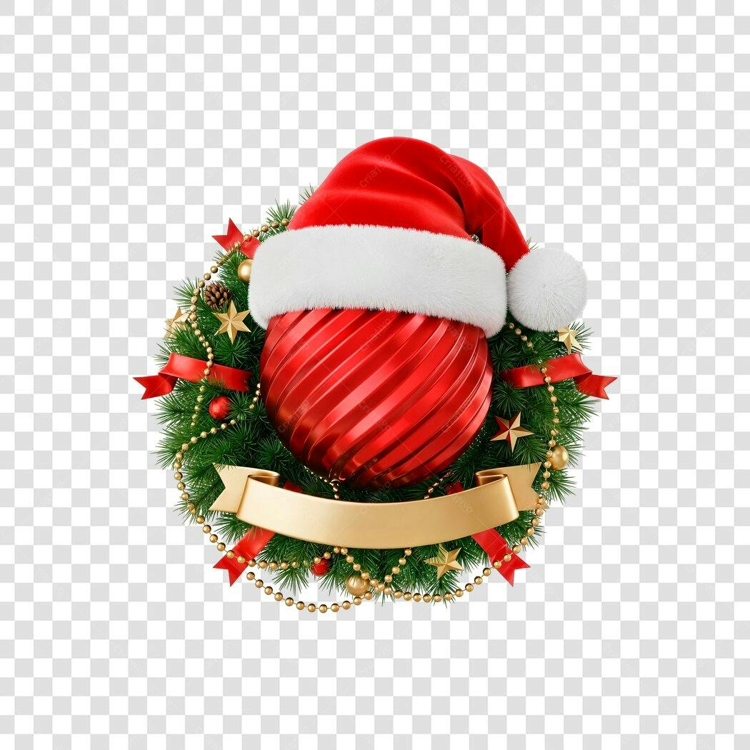 Guirlanda Natalina Papai Noel Vermelho Dourado Verde PNG com fundo transparente