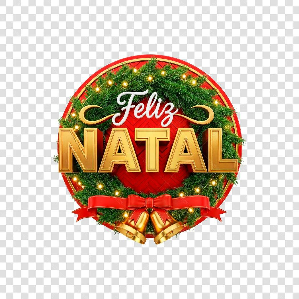 Arte Digital Feliz Natal 25 de Dezembro com sino e guirlanda PNG com fundo transparente