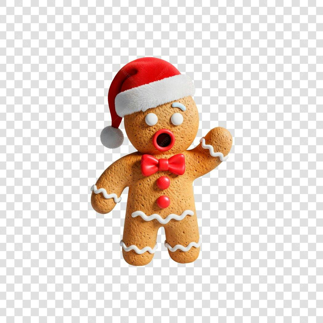 Ícone Natalino Homem Biscoito Gengibre Vermelho 3D PNG com fundo transparente