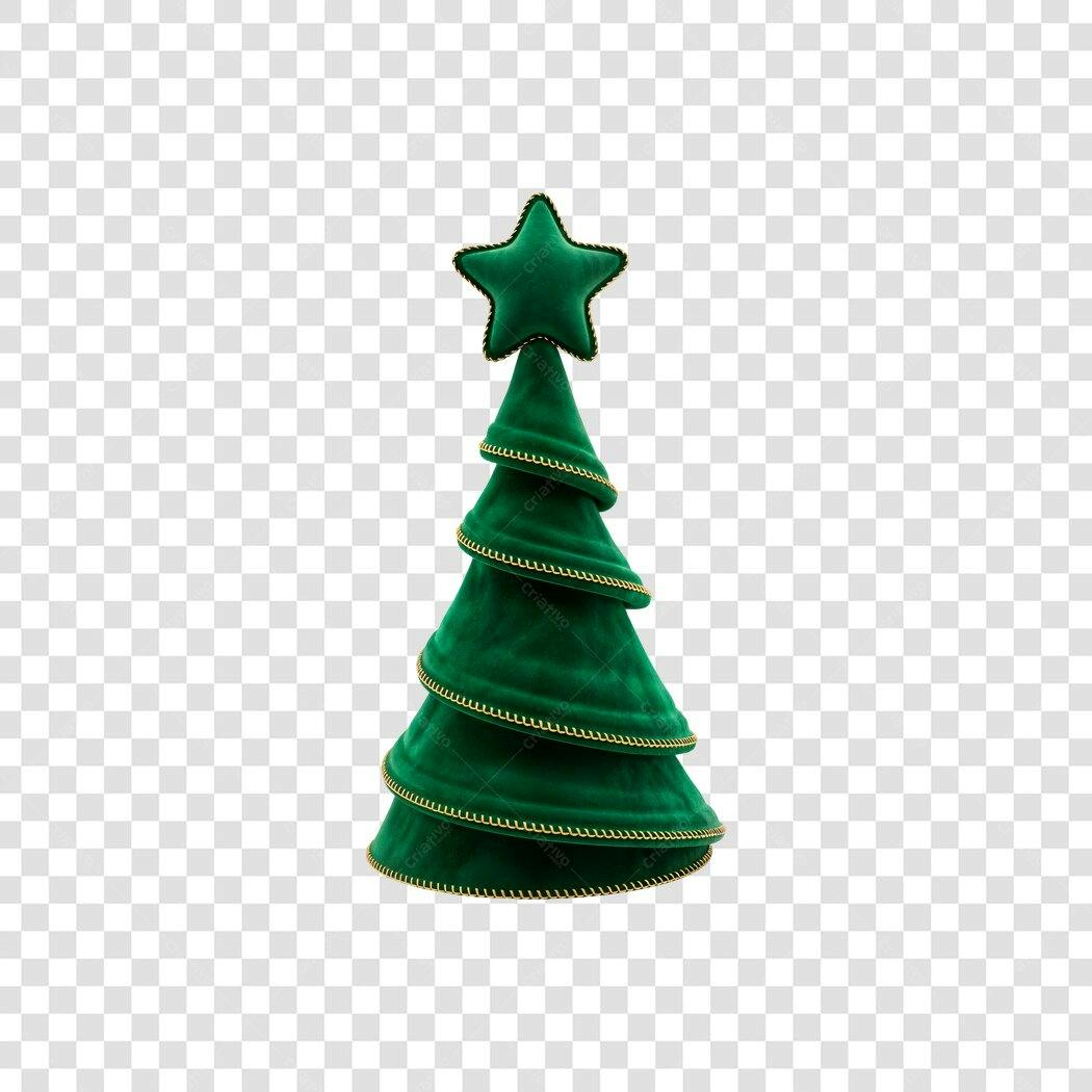 Árvore de Natal Verde e Dourada em Veludo com Estrela PNG com fundo transparente