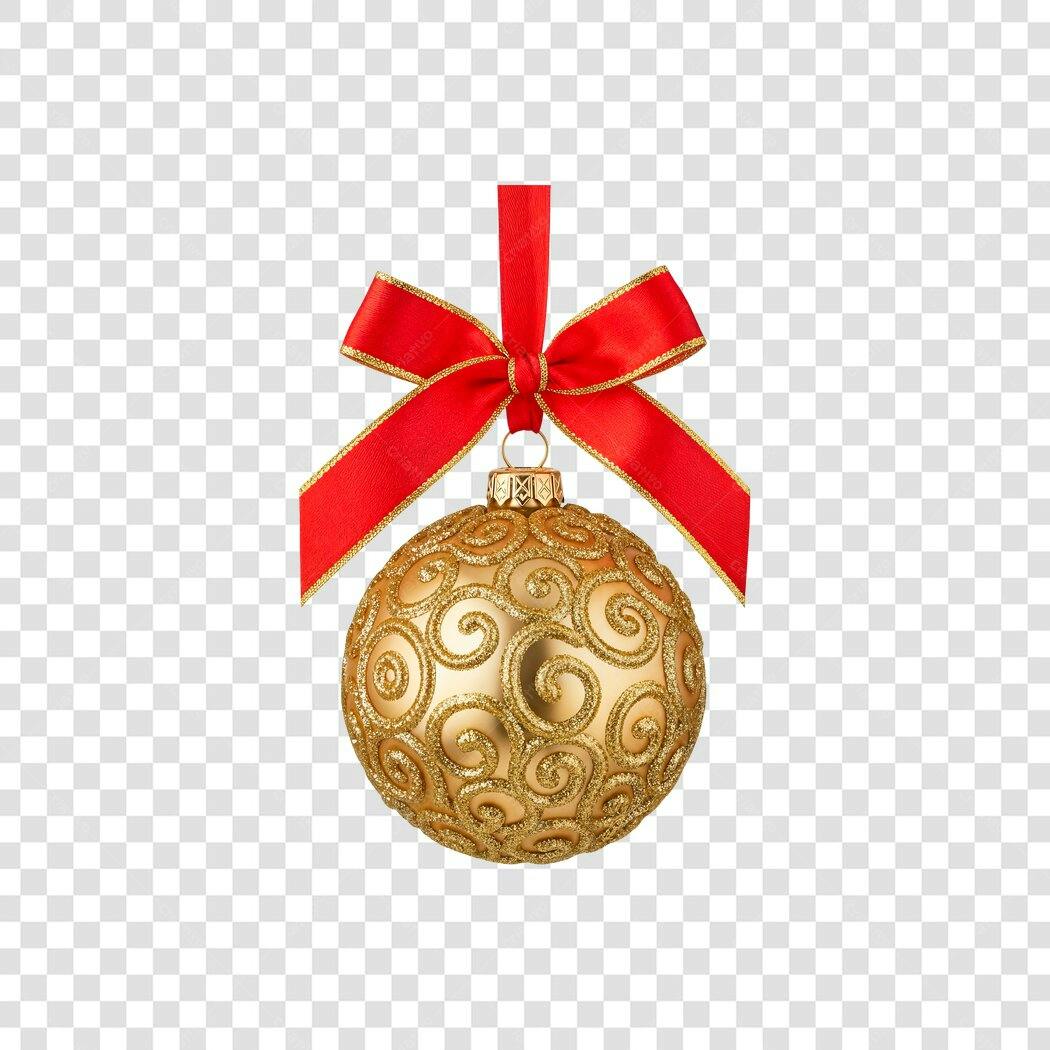 Elemento Gráfico Bola de Natal Dourada Laço Vermelho PNG com fundo transparente
