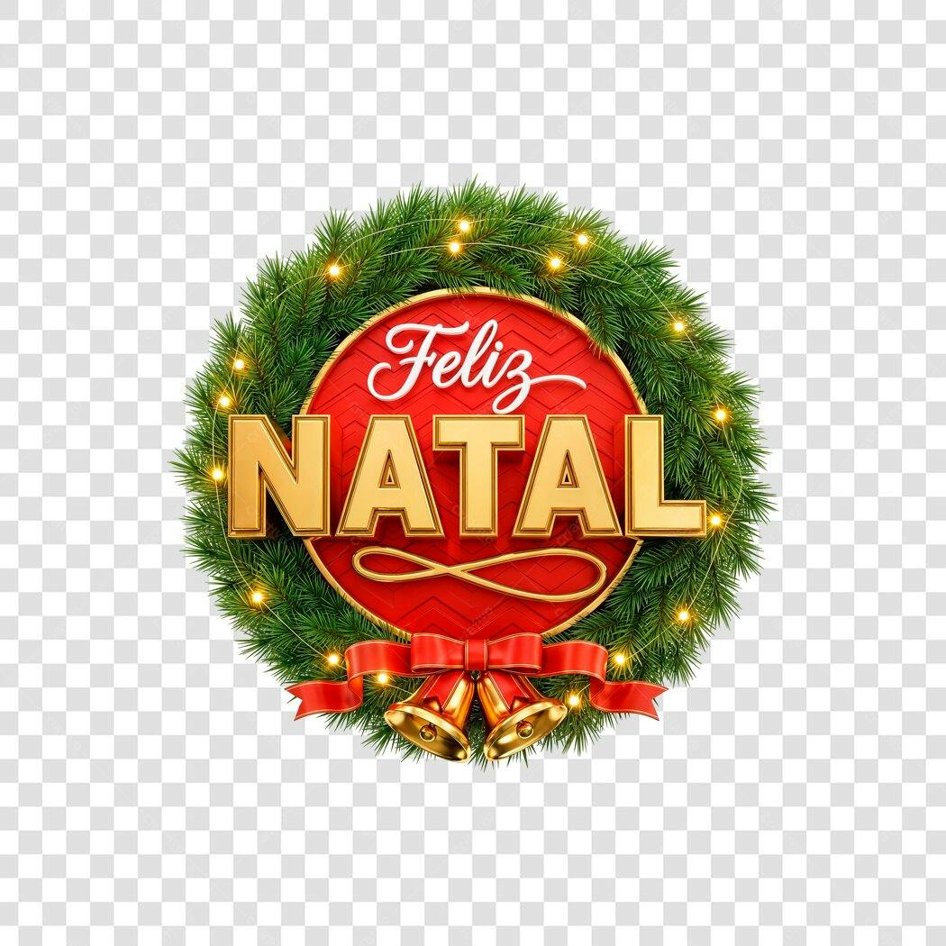 Selo Feliz Natal Guirlanda com Sinos Ouro Vermelho PNG com fundo transparente