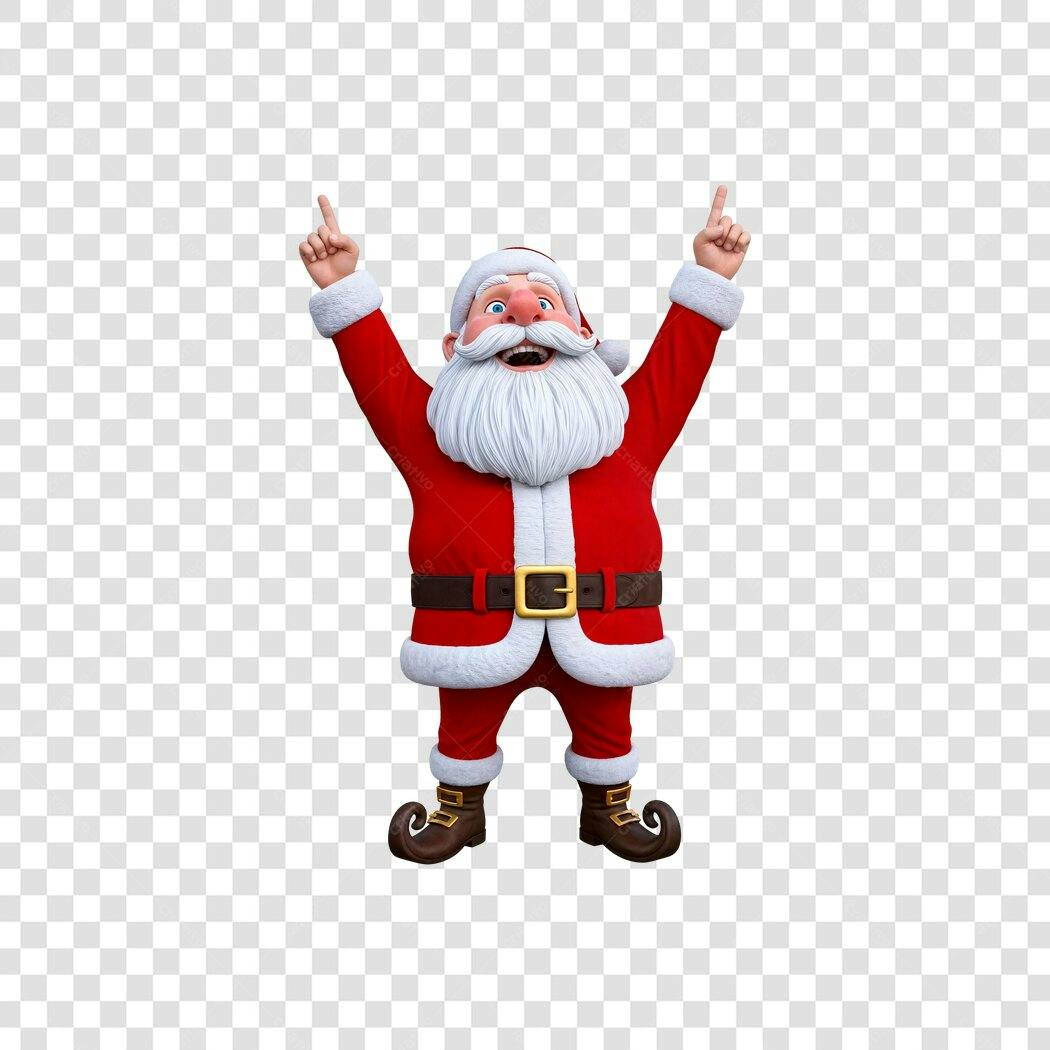 Ilustração 3D Papai Noel Feliz Natal Apontando para Cima PNG com fundo transparente