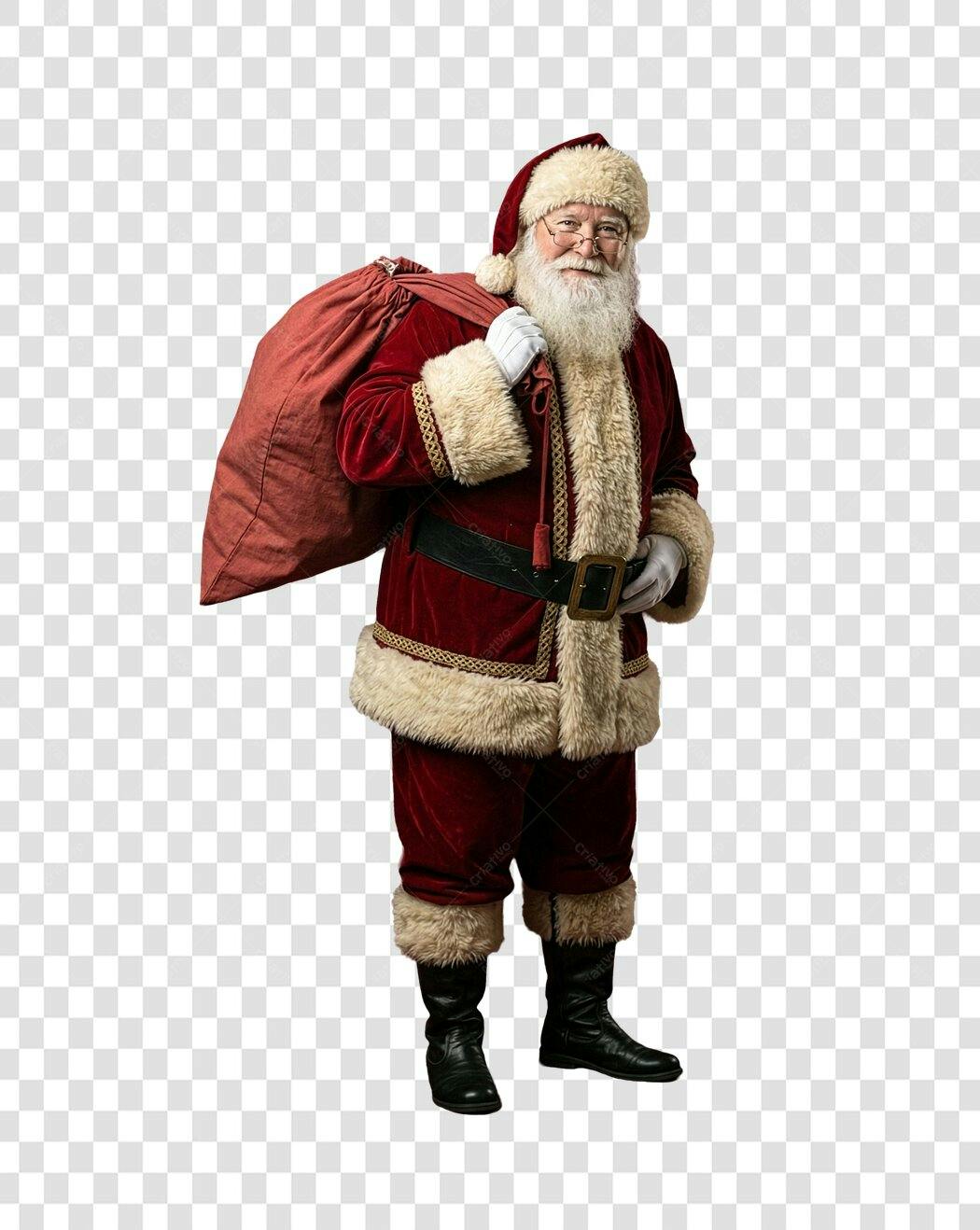 Papai Noel com Saco de Presentes Vermelho para Natal Festivo PNG com fundo transparente