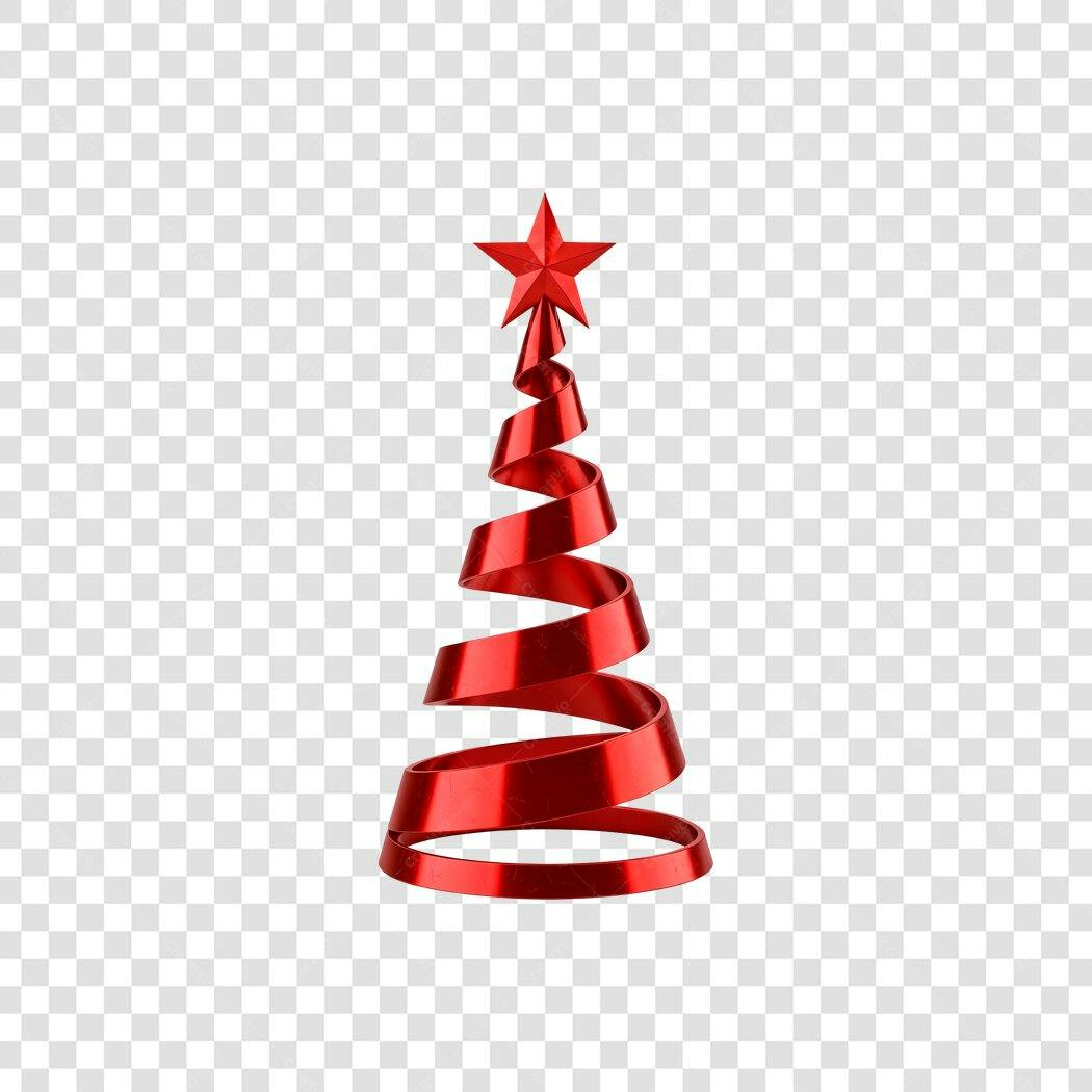 Elemento Decorativo Natal Árvore Fita Vermelha Estrela PNG com fundo transparente