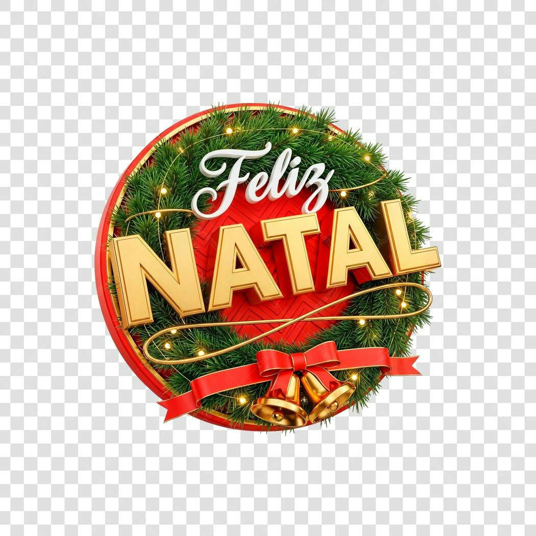Selo Decorativo Feliz Natal Vermelho Verde Dourado com Sinos PNG com fundo transparente