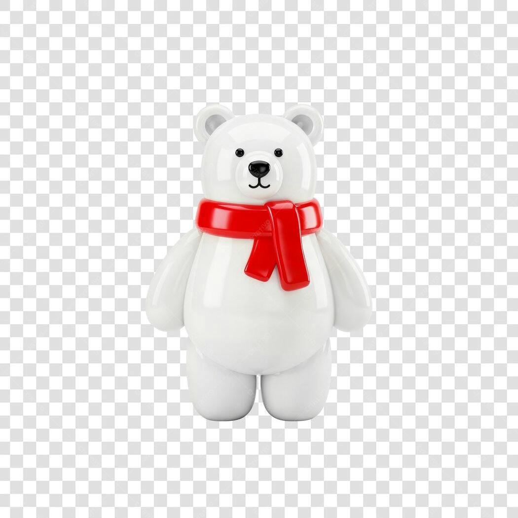 Mascote 3D Urso Polar Natal branco vermelho PNG com fundo transparente