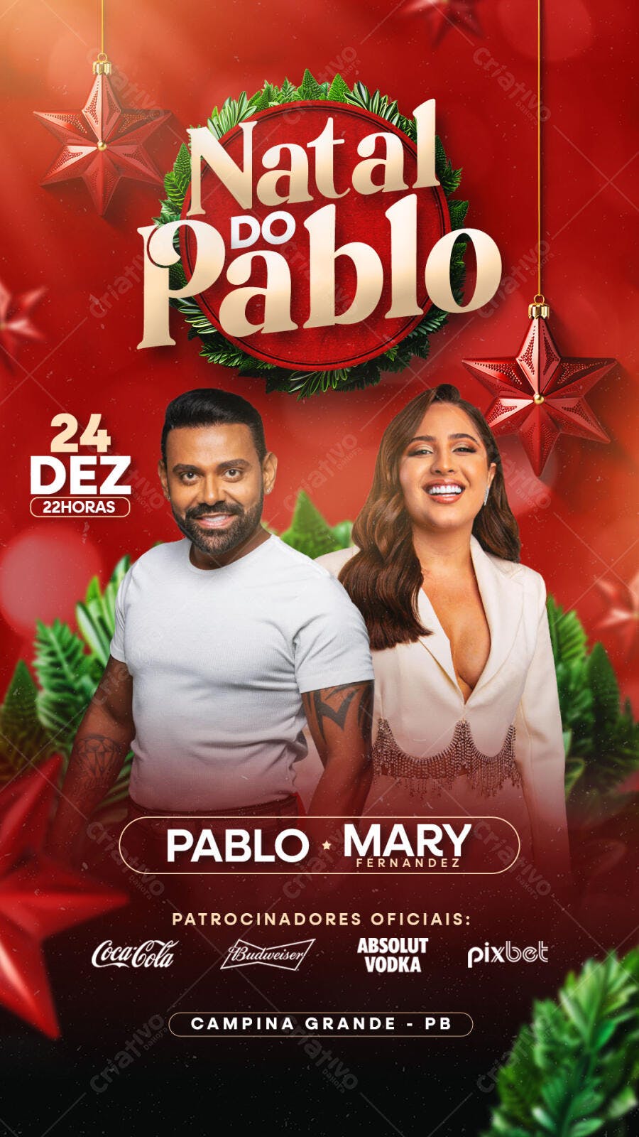 Flyer Show Natal do Pablo e Mary Fernandez 24 Dezembro PSD Editável
