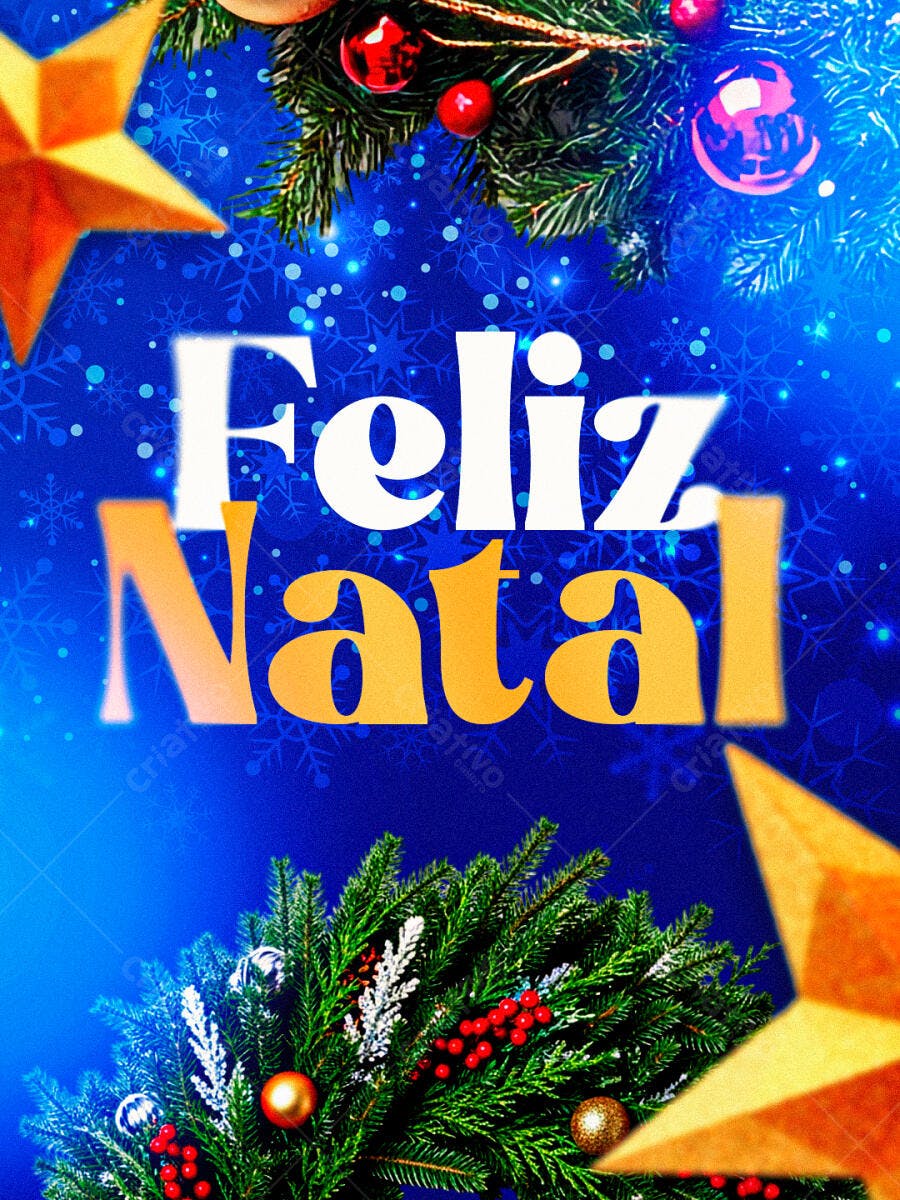 Flyer Feliz Natal Ramos Pinheiro Estrelas Douradas PSD Editável
