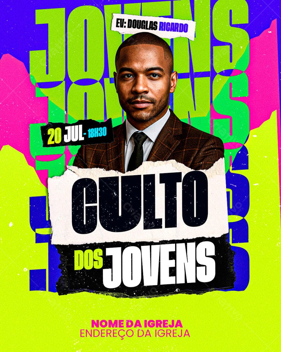 Flyer Culto de Jovens Evangelista Douglas Ricardo PSD Editável