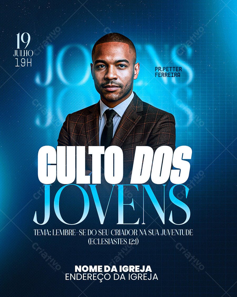 Flyer Culto de Jovens com Pastor Petter Ferreira PSD Editável