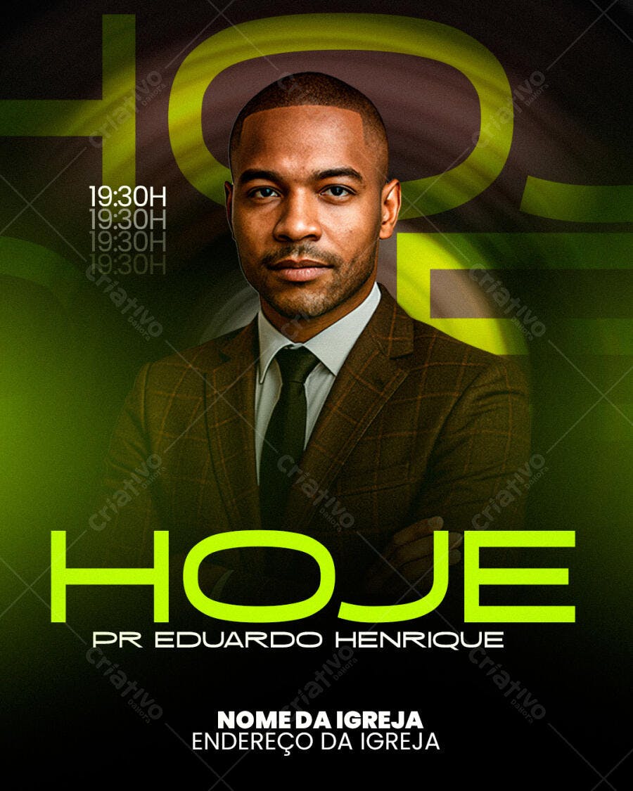 Flyer Culto Igreja HOJE com Pastor Eduardo Henrique PSD Editável