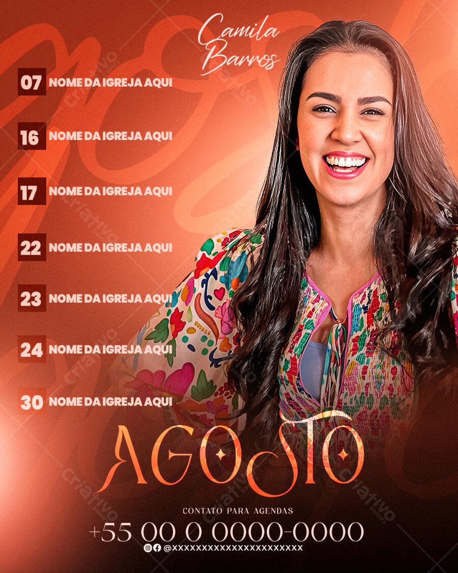 Flyer Agenda de Eventos Camila Barros Igreja PSD Editável