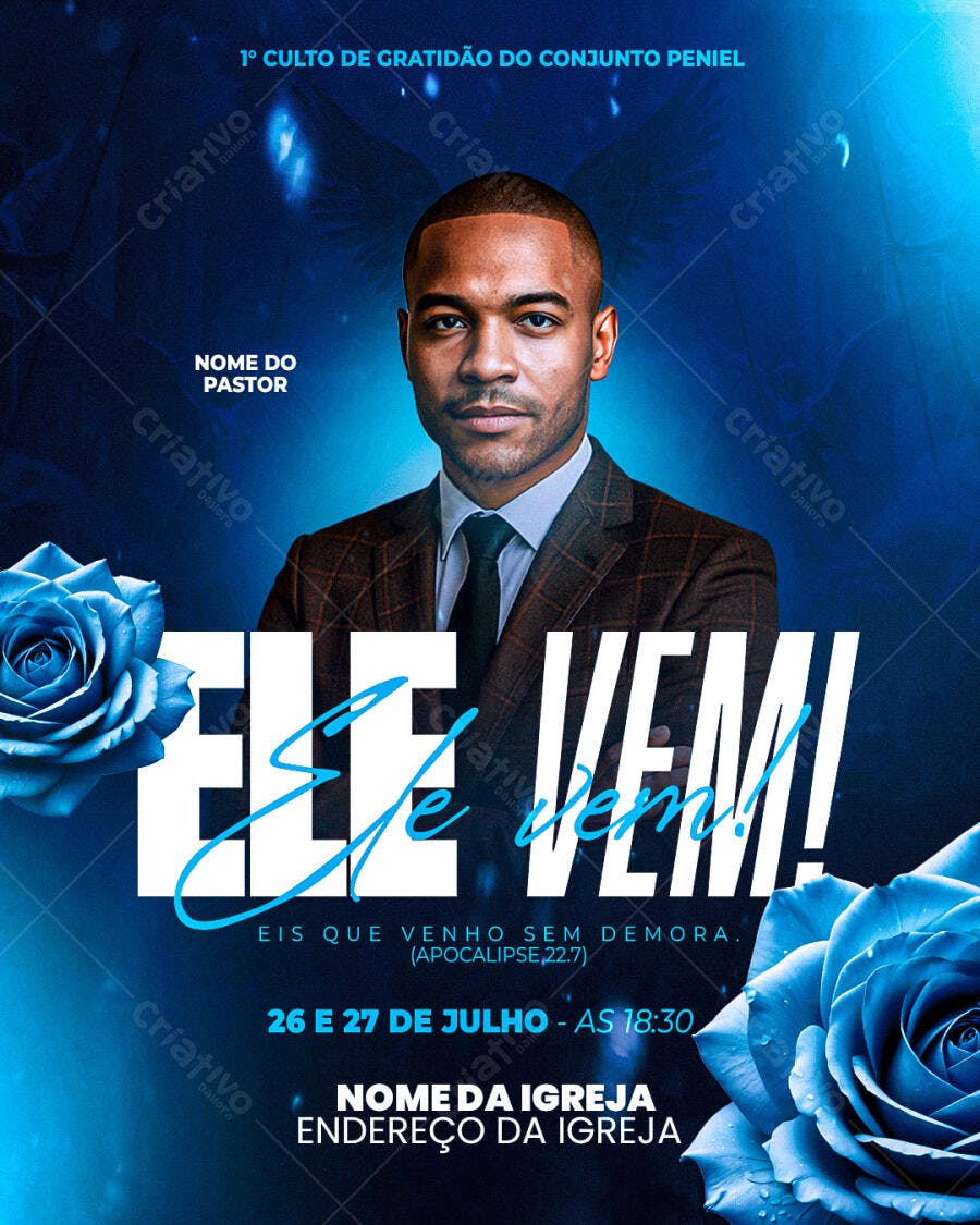 Flyer para 1º Culto de Gratidão Conjunto Peniel PSD Editável