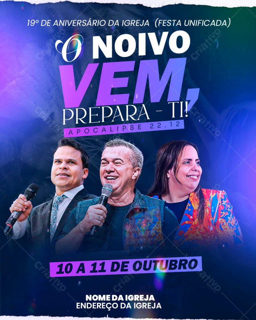 Flyer Evento Cristão O Noivo Vem Aniversário da Igreja PSD Editável