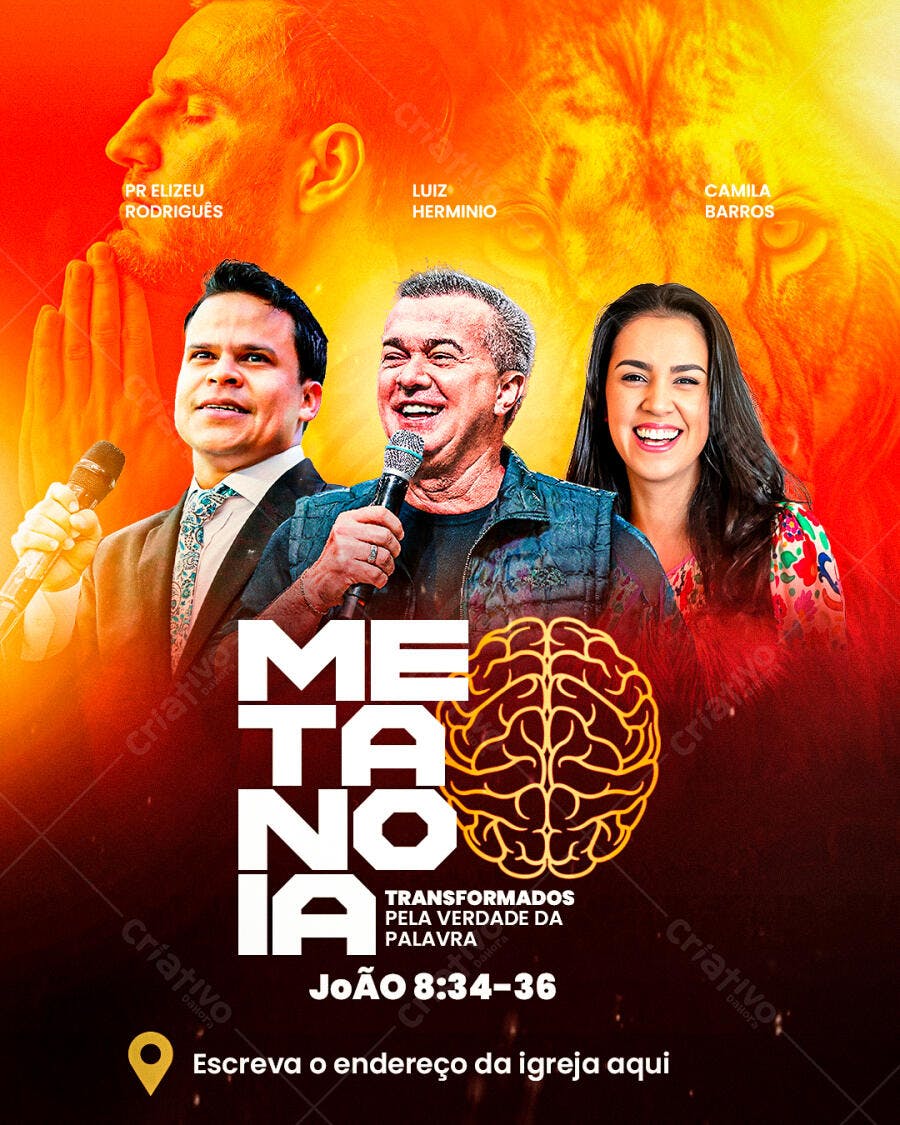 Flyer Cristão Metanoia com Pastores PSD Editável