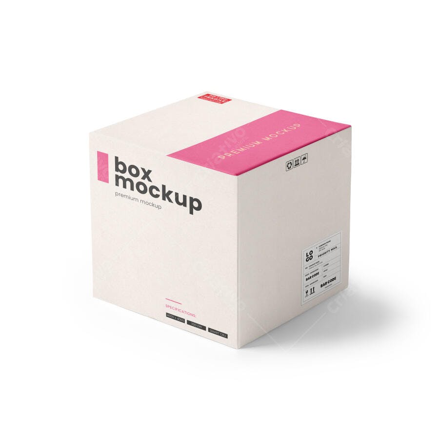 Mockup Caixa de Papelão Minimalista com Detalhe Rosa para Embalagem
