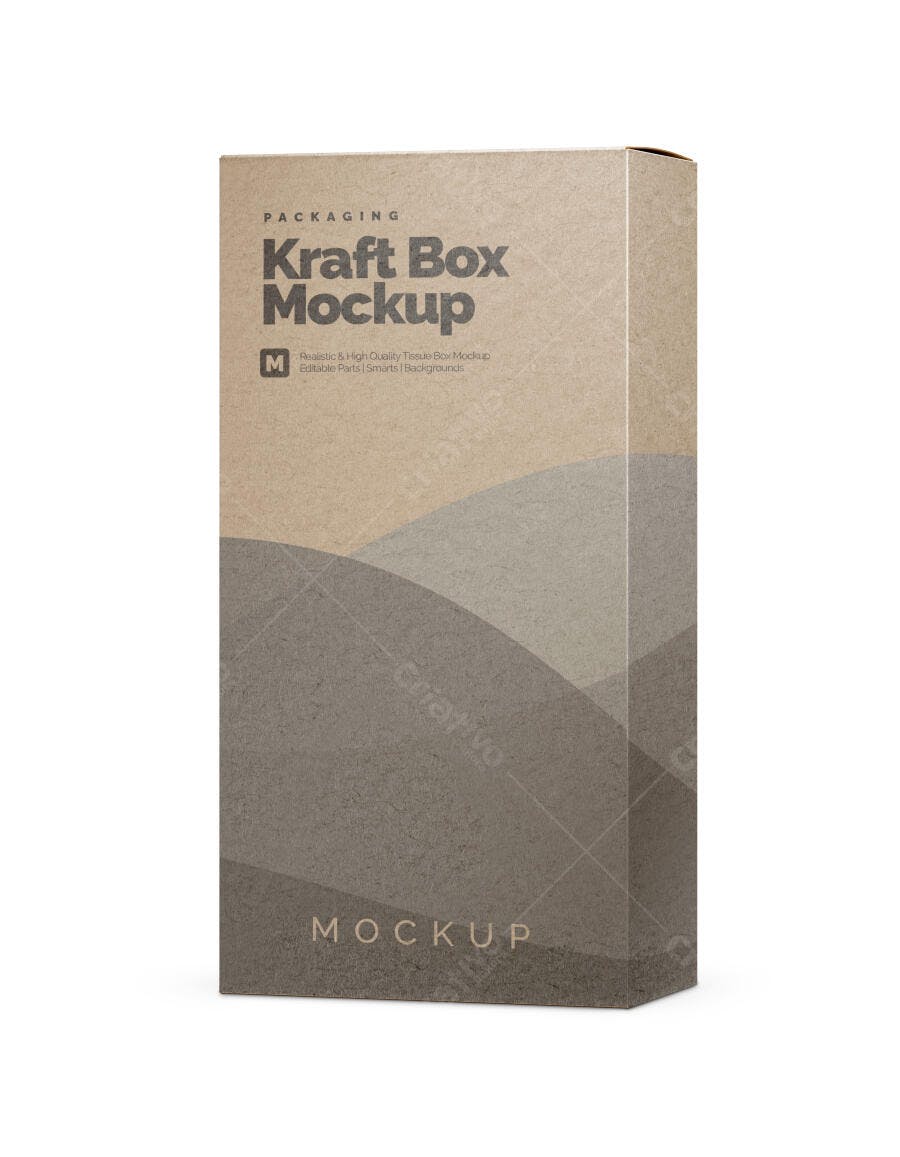 Mockup Realista de Embalagem Caixa Kraft Marrom Vertical com Ondas Clean