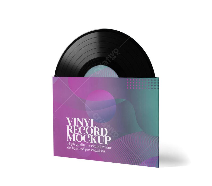 Mockup de Disco de Vinil Moderno com Capa Gradiente Roxa e Azul