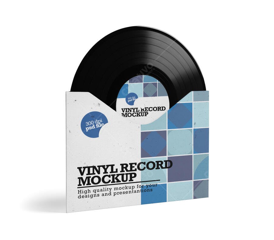 Mockup de Vinil Clássico com Capa Estampada em Azul e Branco
