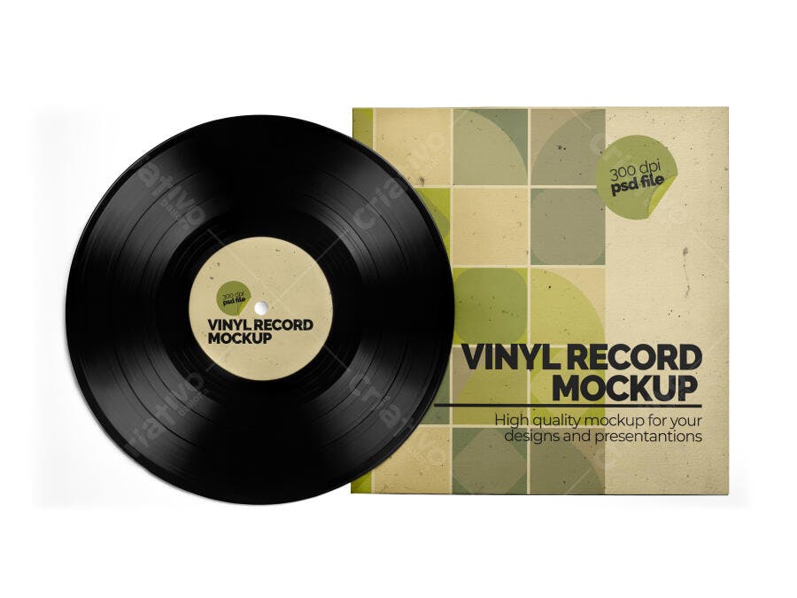 Mockup de Disco de Vinil e Capa Álbum Música Retrô Vintage Verde Bege