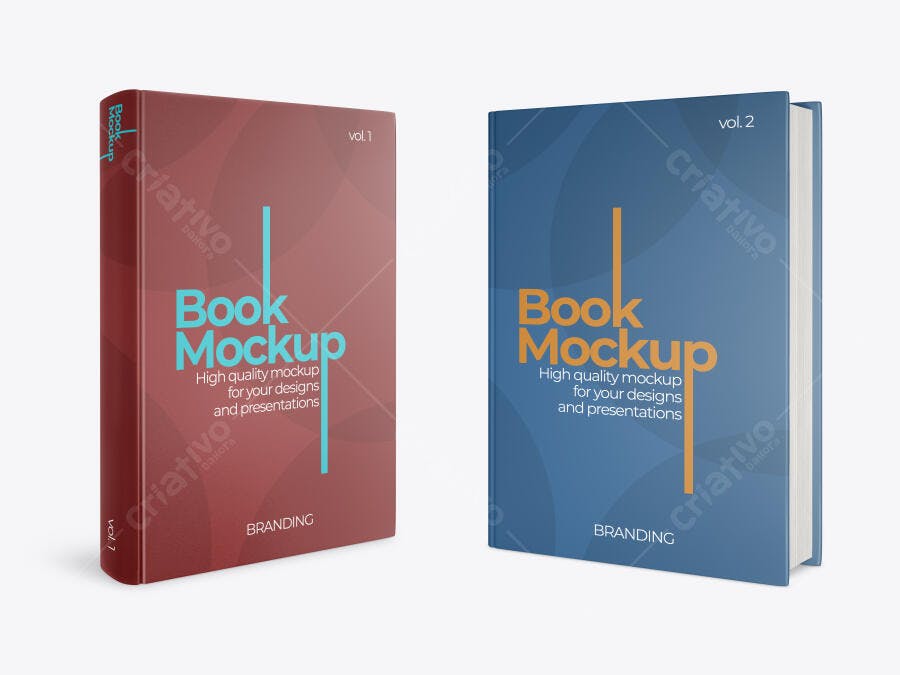 Mockup Realista de Livros Capa Dura Modernos Vermelho e Azul para Branding