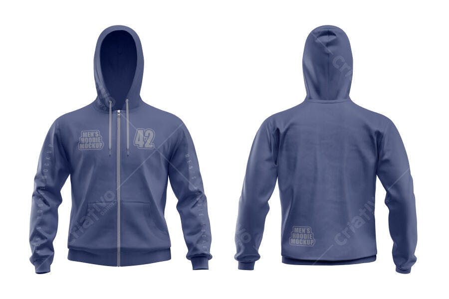 Mockup Realista de Moletom Masculino com Capuz Azul Acinzentado Dupla Visão