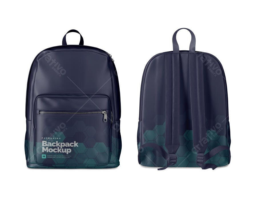 Mockup Realista de Mochila Azul Marinho com Padrão Hexagonal para Branding