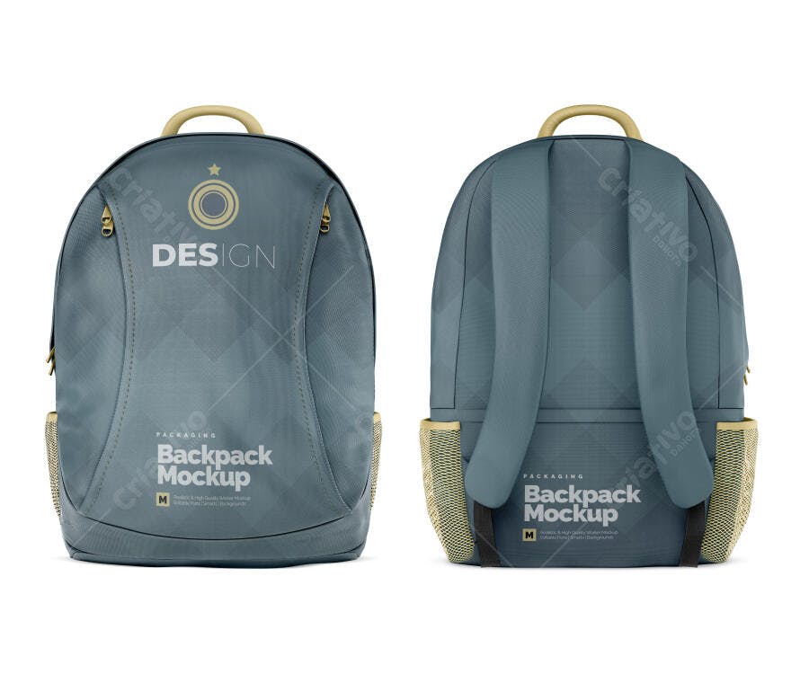 Mockup Realista de Mochila Azul Acinzentada e Bege para Branding de Produto