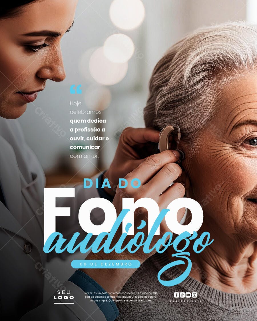 Flyer Dia do Fonoaudiólogo Cuidado e Audição com Amor PSD Editável