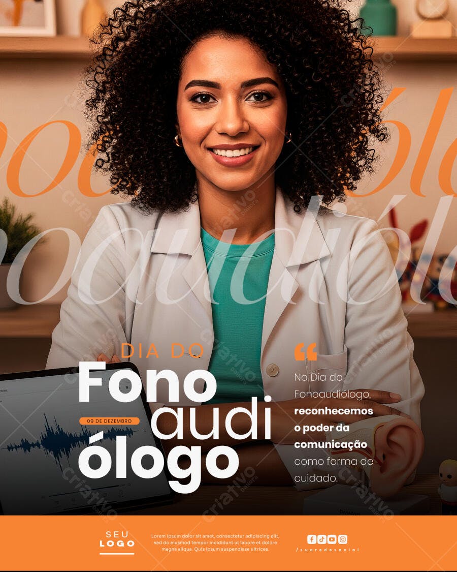 Post Redes Sociais Dia do Fonoaudiólogo 09 de Dezembro PSD Editável