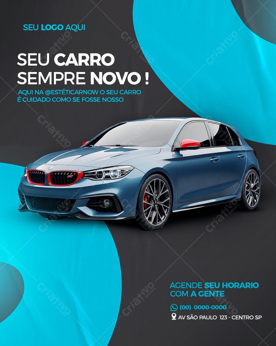Flyer para Estética Automotiva Carro Esportivo Azul PSD Editável