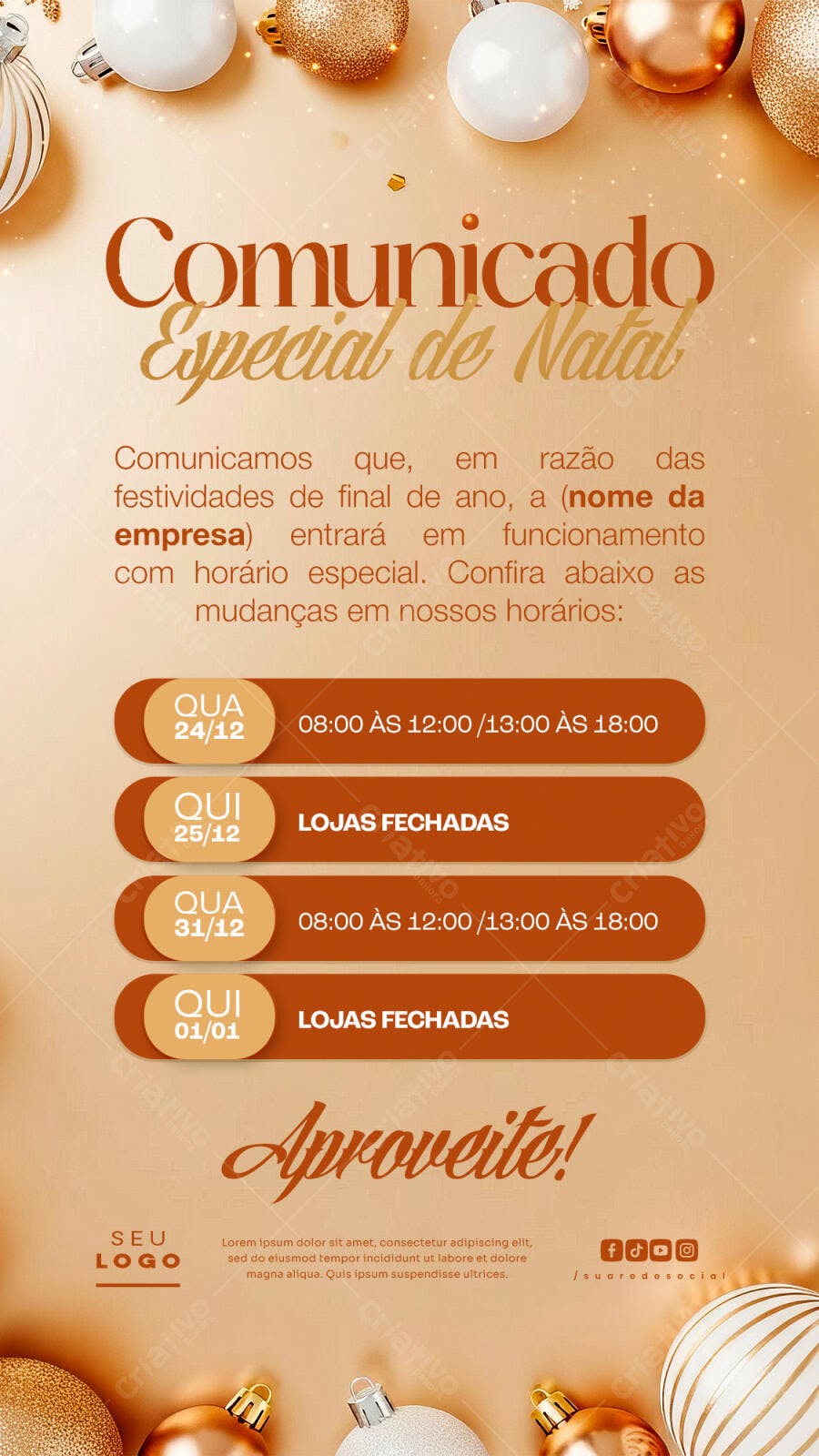 Flyer Comunicado Natal e Ano Novo Horário Loja PSD Editável