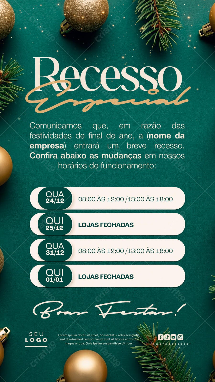 Post de Recesso Especial Natal e Ano Novo PSD Editável